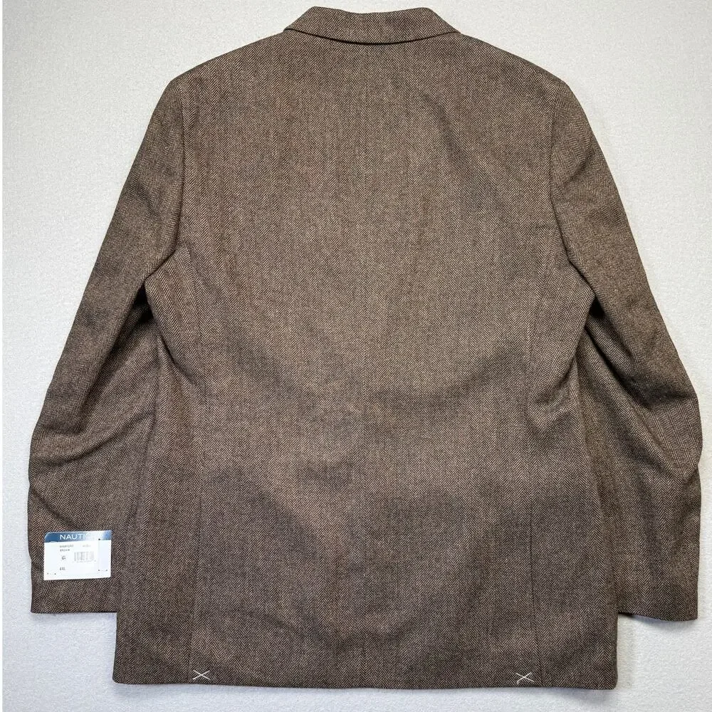 Nautica Men's Modern-Fit Solid Herringbone Tweed Sport Coat Brown 44L $295